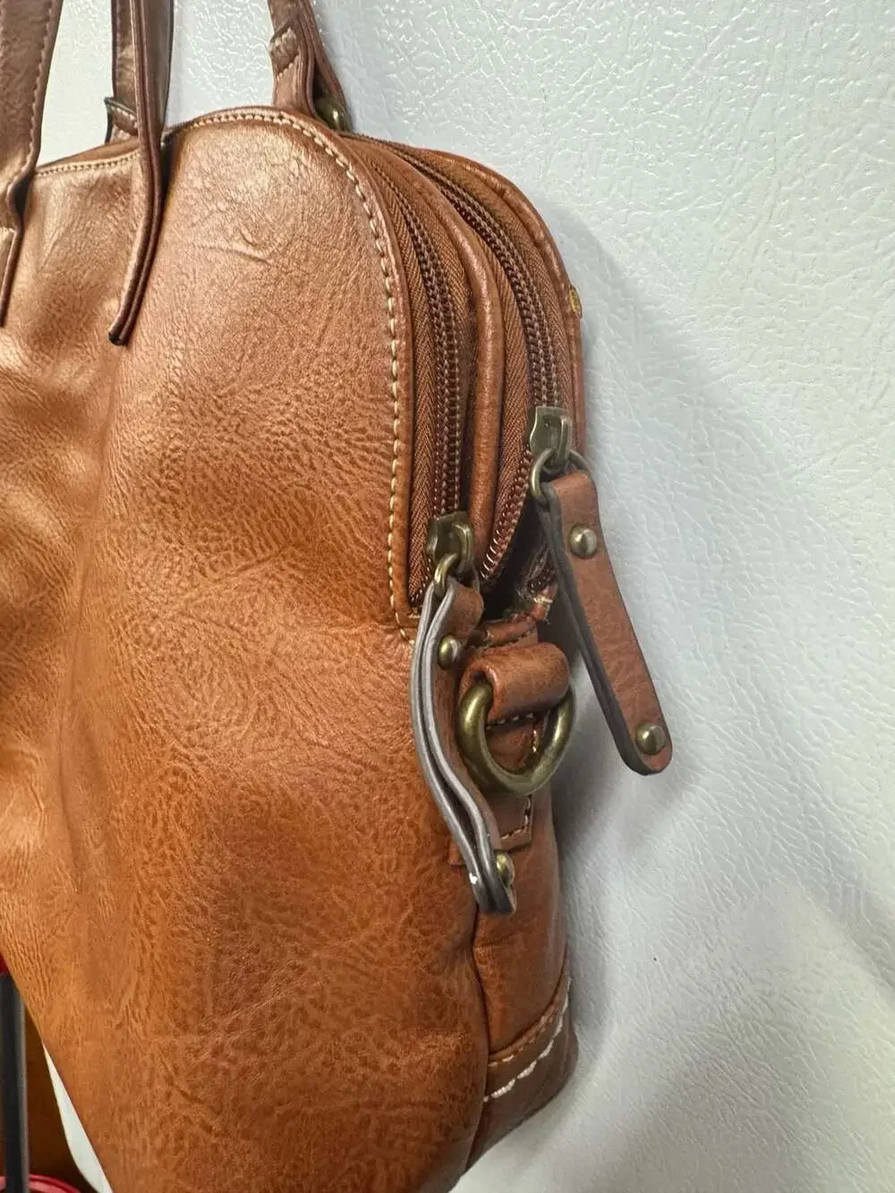 b.o.c. Brown Faux Leather and Straw-Texture Satchel Handbag